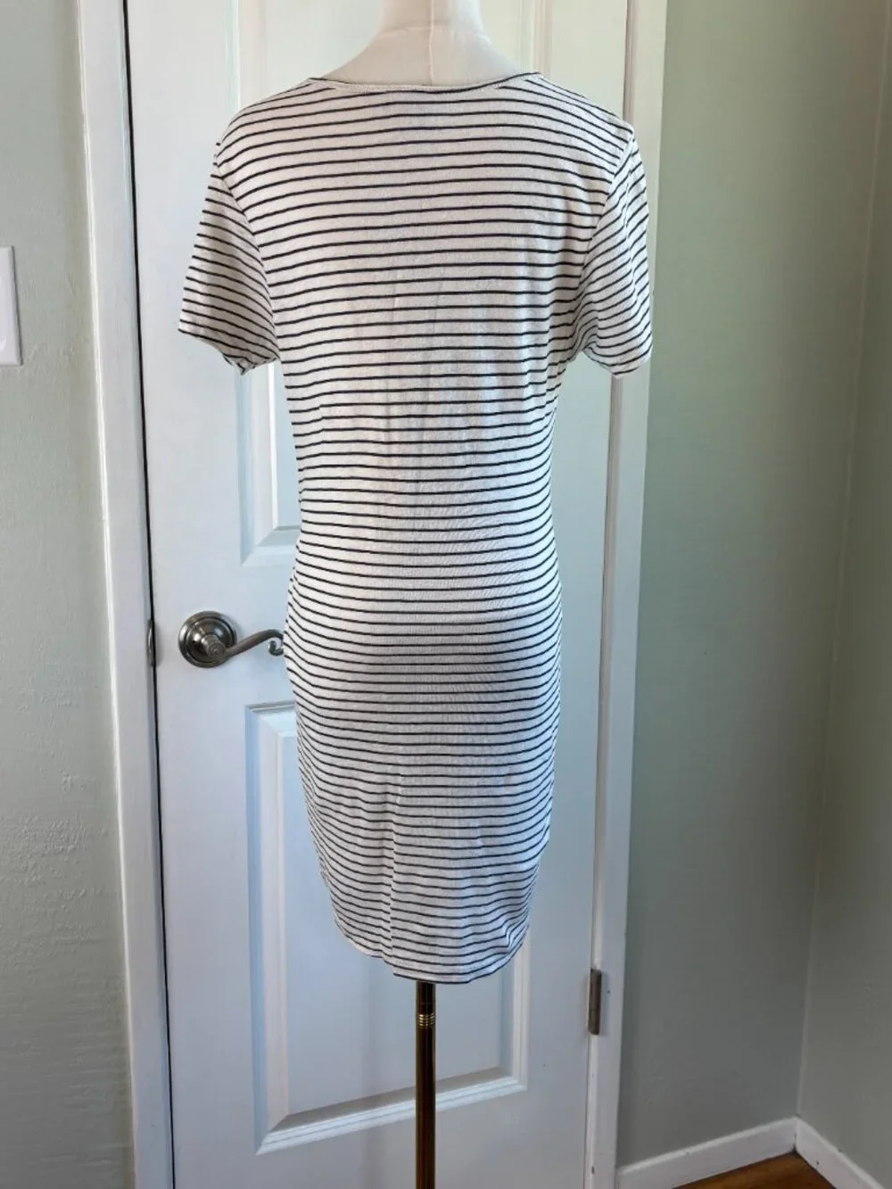 Bundle 2/$30! Dolan Left Coast Linen Stripe Ruched Dress Size Small EUC - Picture 6 of 13